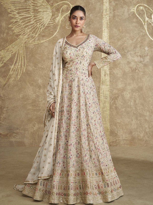 Cream Real Georgette Anarkali Suit